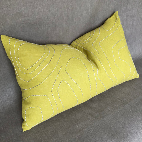 CONTOUR CUSHION lemon yellow with ecru embroidery