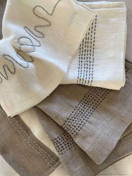 HAND TOWEL Small Natural linen cuff stitch