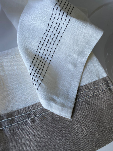 HAND TOWEL Small off white linen Cuff stitch