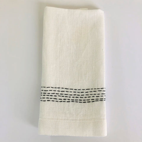 HAND TOWEL Small off white linen Cuff stitch